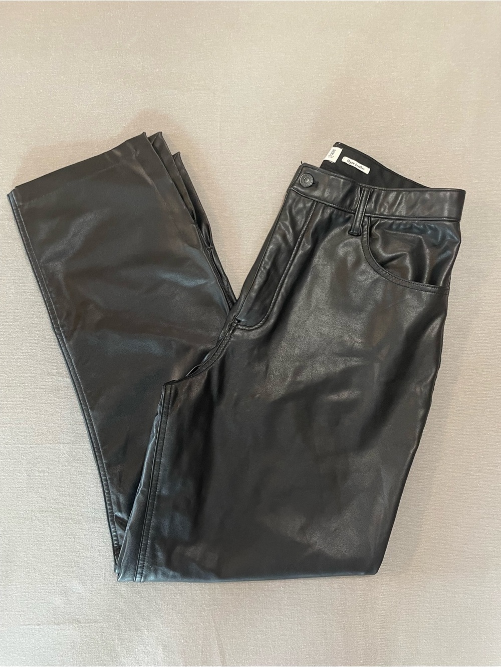 Abercrombie & Fitch Black Vegan Leather 90’s Straight Ultra High Rise Curve Love